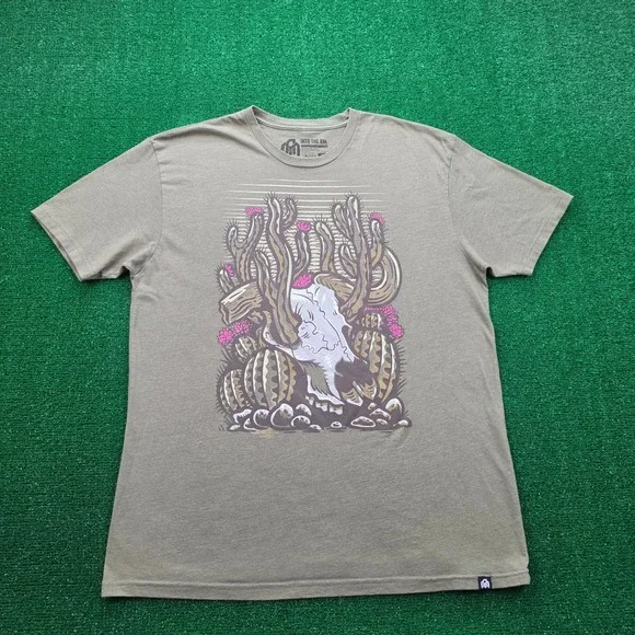 Into The AM Shirt Mens XL Military Green Desert Cow Skull Cactus Graphic Tee - Picture 1 of 7
